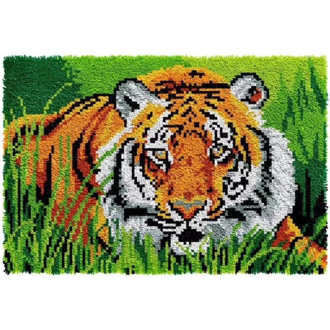 Image of Clubvy Latch Hook Rug Making Kit With Tiger Theme - Crochet Yarn Craft Kit Suitable For Adults And Kids, Nylon Yarn With Non-slip Sandwich Fabric For/wall/room Decor, Creative Gift (//)