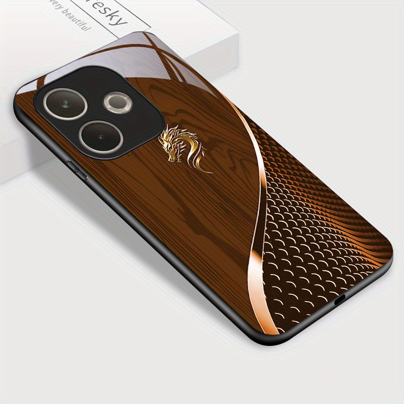 TEMU For Oppo A5 Pro Phone Case, And Stylish Grain Print Glossy Tempered Glass Casing Shockproof Back Cover, Device Safety, Mobile Accessory, Dragon