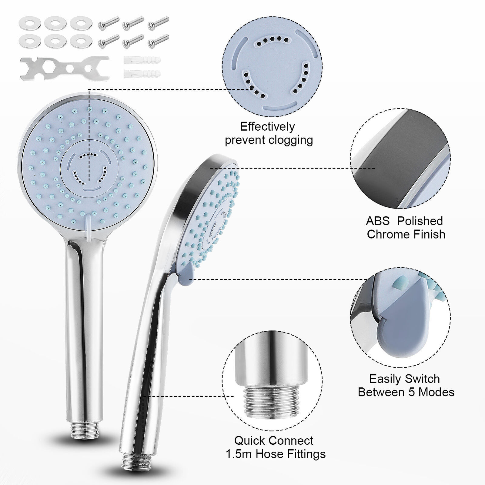 Adjustable 5-Mode High-Pressure Shower Head Kit