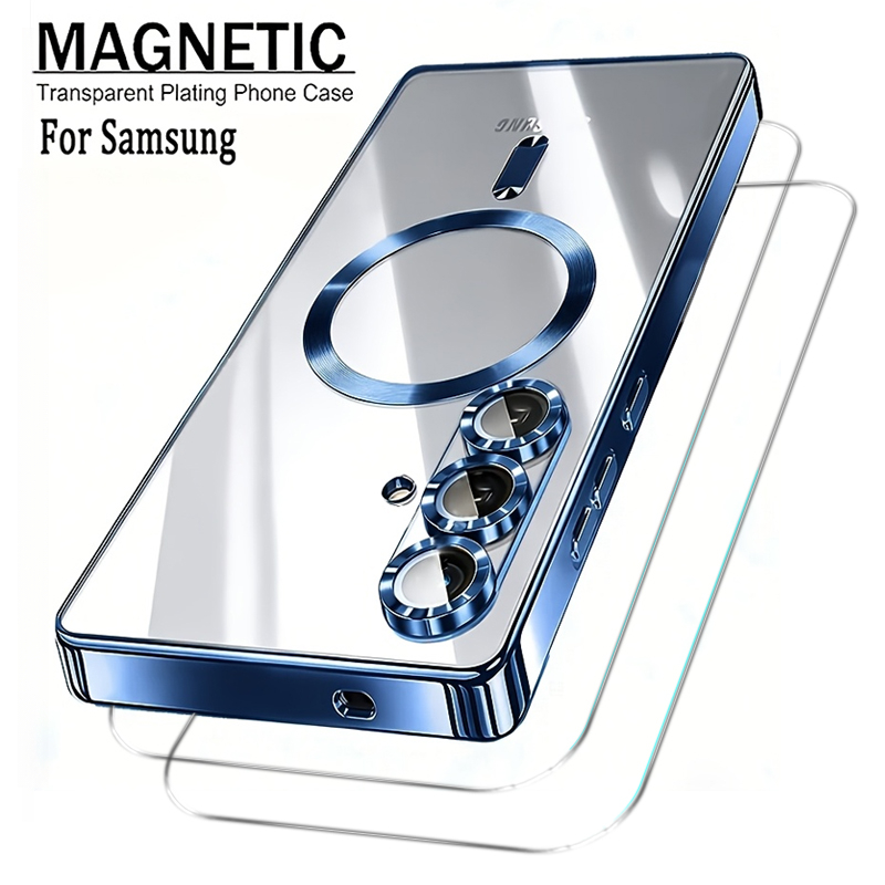 TEMU Phone Case: 3 Pcs[1 Phone Case With 2 Protectors] Luxury Ultra Thin Clear Plating Magnetic Phone Case For For Galaxy A57 A37 A55 A56 A35 5g A36