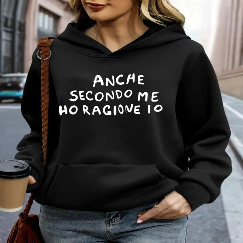 

Chic Letter Print Hoodie With Kangaroo Pocket - Casual Long Sleeve, Polyester , Machine Washable - Women' For Spring/fall, Style, Spring/autumn