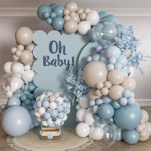 112pcs blue balloons garland arch kit fog blue white sand balloons for baby shower birthday party wedding bride anniversary party decorations for boy girl adult