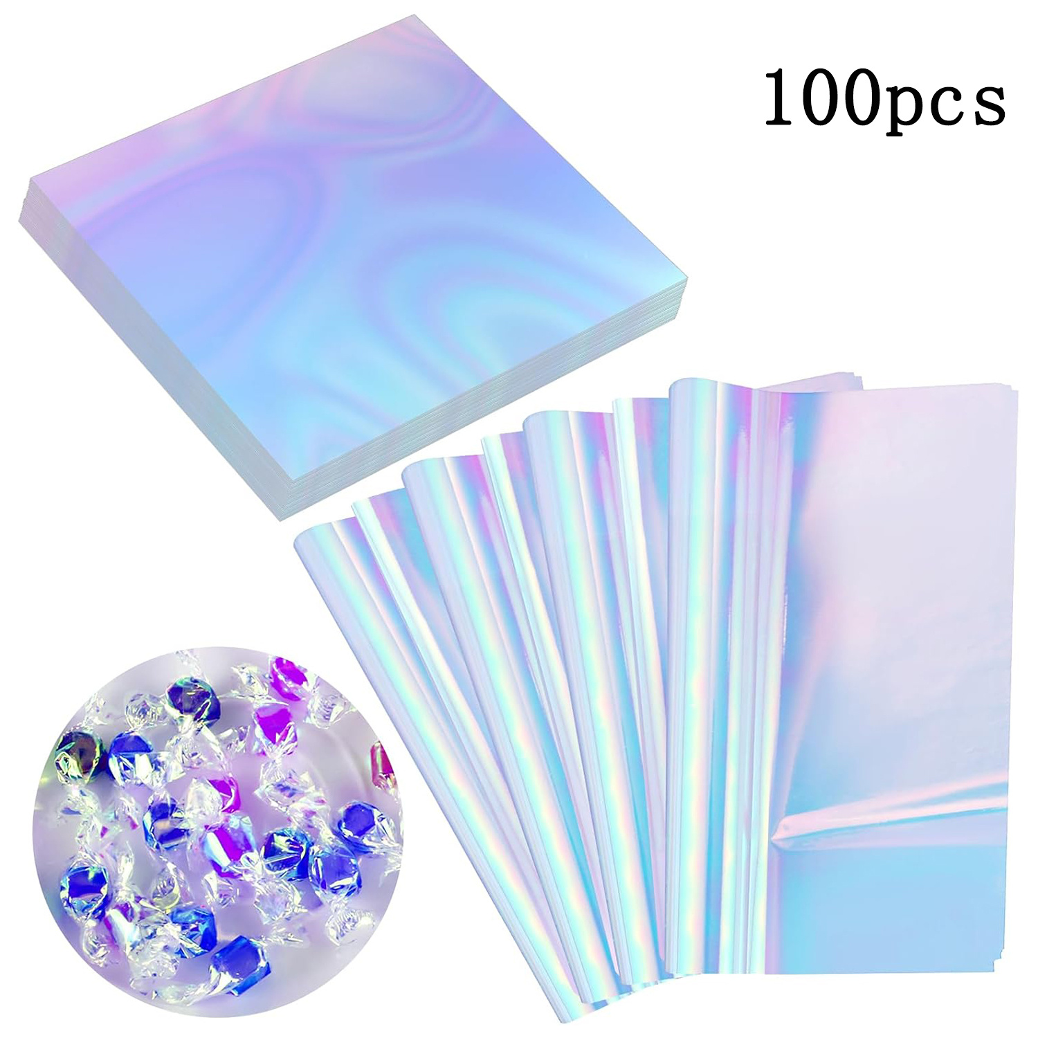 Image of A Set Of 100 Blue Fluorescent Cellophane Sheets, Ideal For Crafting With For Iridescent Films And Perfect For Art And Decoration Projects