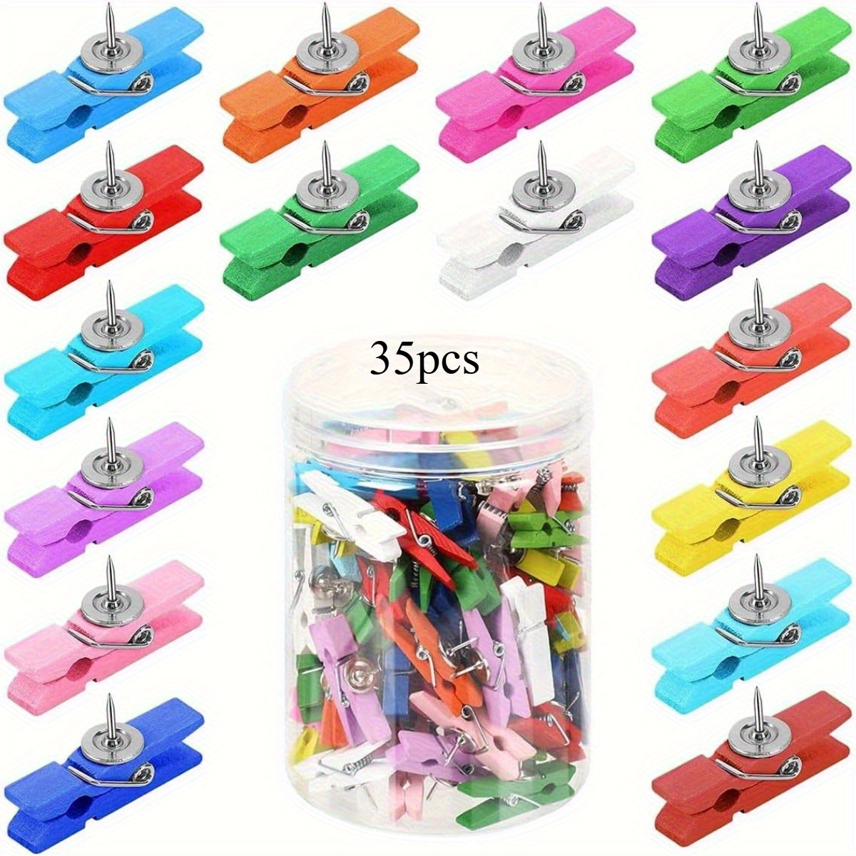 Image of Color Nail Wood Clip Candy Color Clothes Artifact Anti-slip Steel Nail Design Balcony/camping/hand Book Multifunctional Girl Heart Storage Artifact, Suitable For Handicrafts, Schools, Offices And Fami