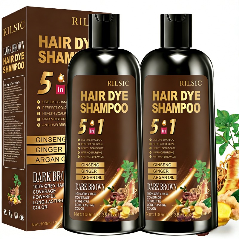 TEMU 2pcs Hair Dye Shampoo 5in 1 For Women/men Hair Color For Grey Coverage Seimi Permanent Instant Champu Para Canas Mujer For Men - Herbal Natural