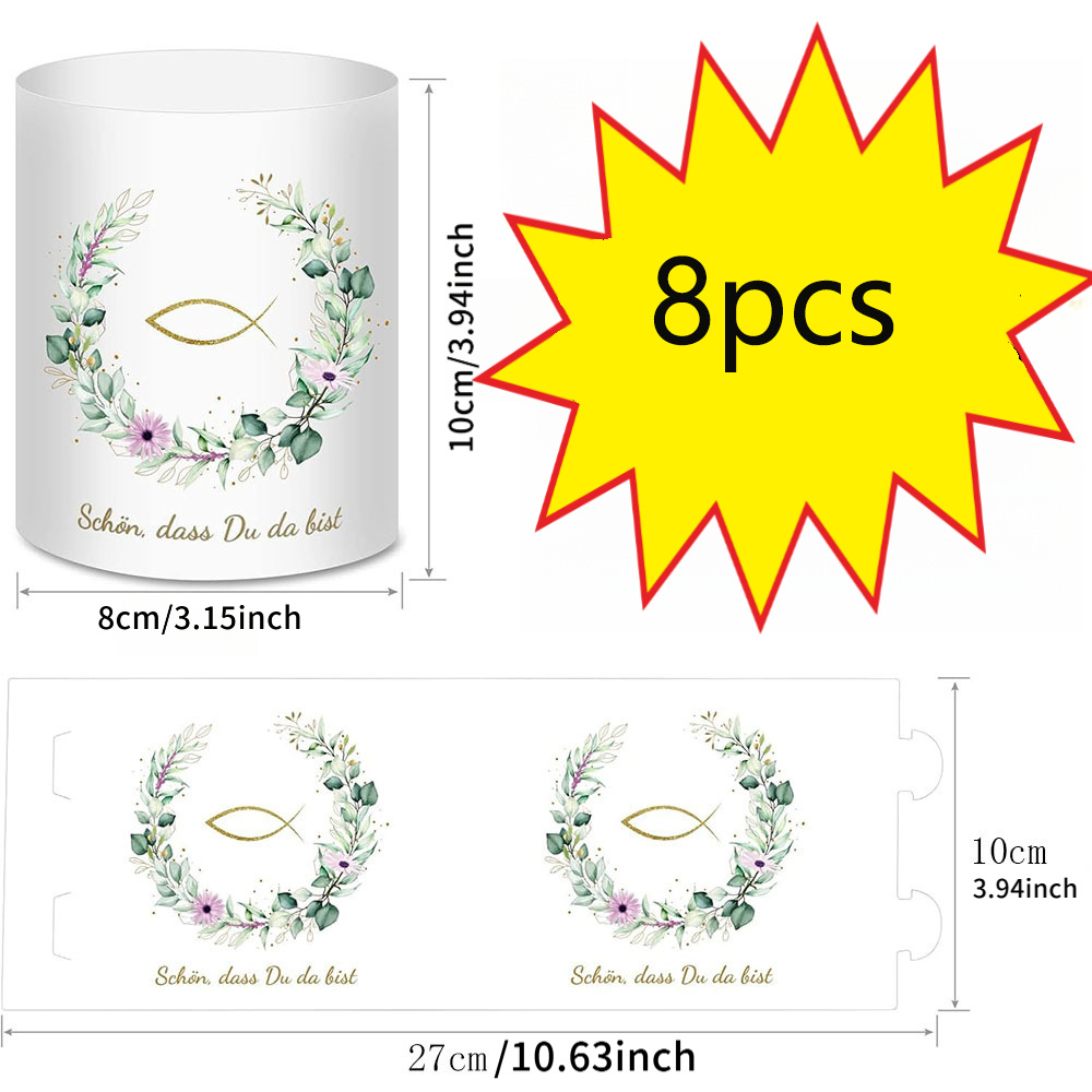 E-shop 8/16-teiliges Set -Dekorationslampenschirme, Taufdekorationen für den Tisch, Kerzenlampenschirme mit grünen Blättern fischförmigen Designs,