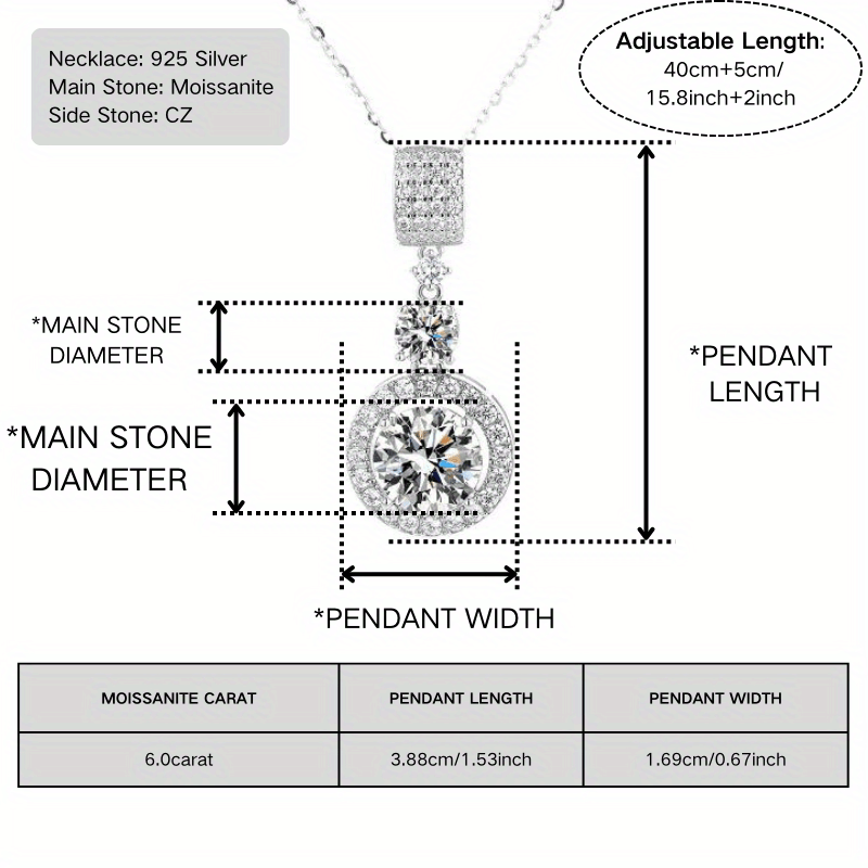 Luxury Round Moissanite Pendant Necklace, S925 Silver