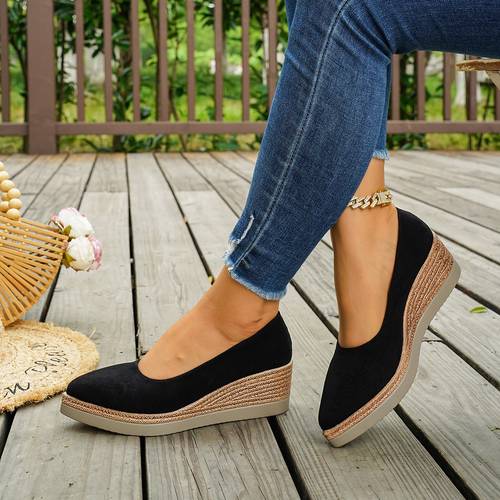 womens loafers summer pointed toe thick sole wedge shallow mouth single shoes office long standing comfortable all match work shoes women shoes