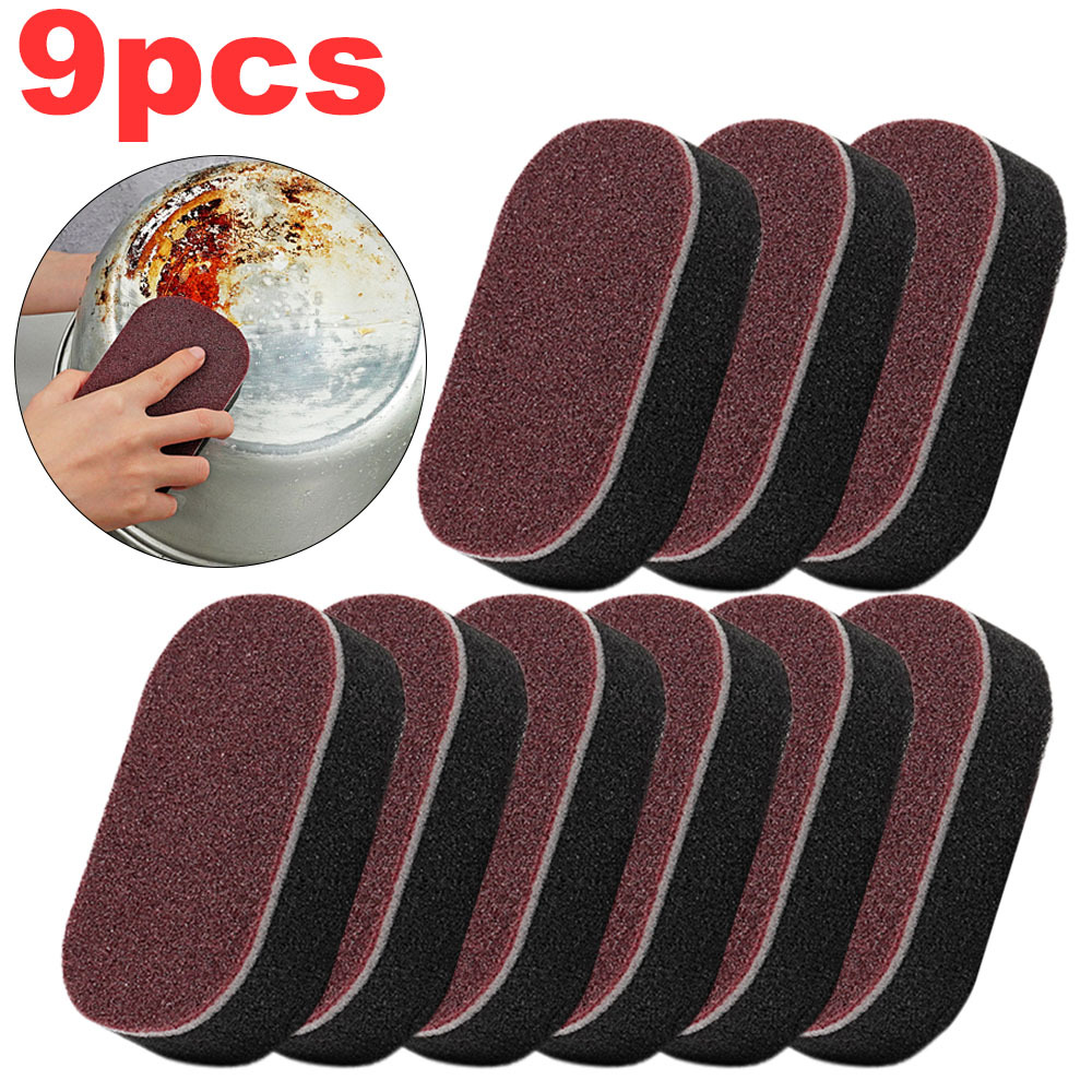 9pcs Emery Cleaning Sponge, Dual-sided High-density Scrub Sponge For Kitchen Pot Rust & Tough Stains, Bathroom, Glass, Floor - Pot Scouring.