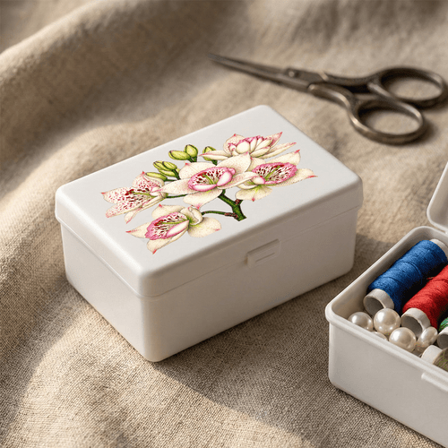 a creatively designed portable storage box featuring a cluster of pink lilies in living room and for storage needs