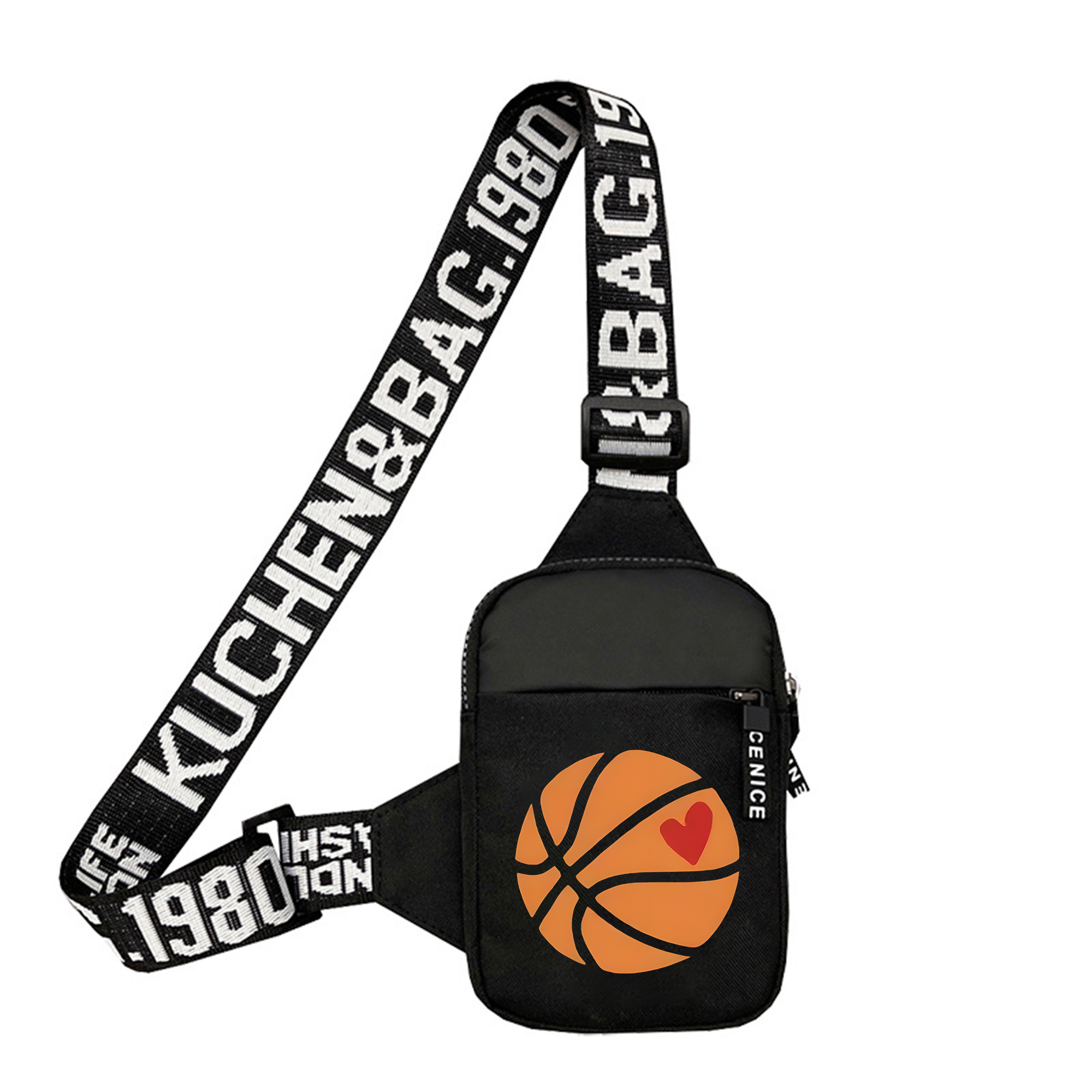 TEMU Bolso bandolera con estampado de baloncesto | Bolso de pecho | para teléfono de gran capacidad con ranura separada para tarjetas | Correa