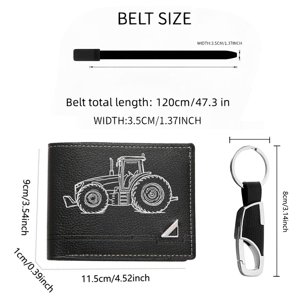 mens classic 3pcs set farm tractor vintage mens wallet belt and key chain combination set daily accessory set essential item for men   and workplace perfect gift for self   no gift box