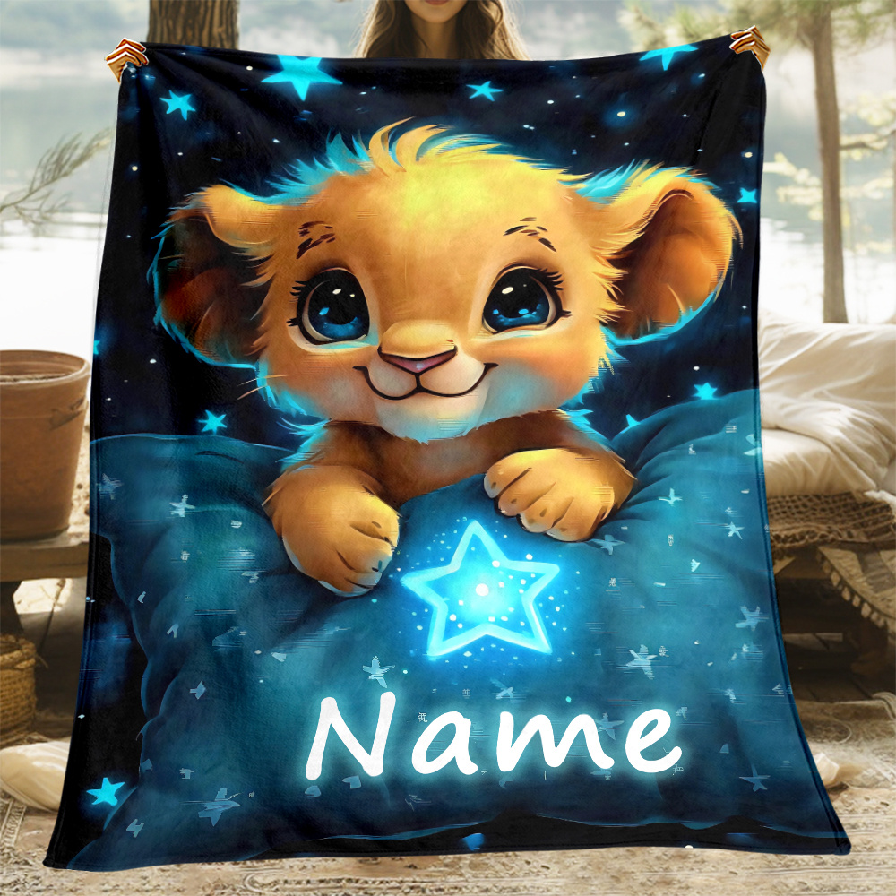 TEMU Personalized Adorable Lion Throw - Lightweight Flannel Blanket For Home Decor, Ideal For Sofas, Beds, Travel, Camping, Living Rooms, Offices,