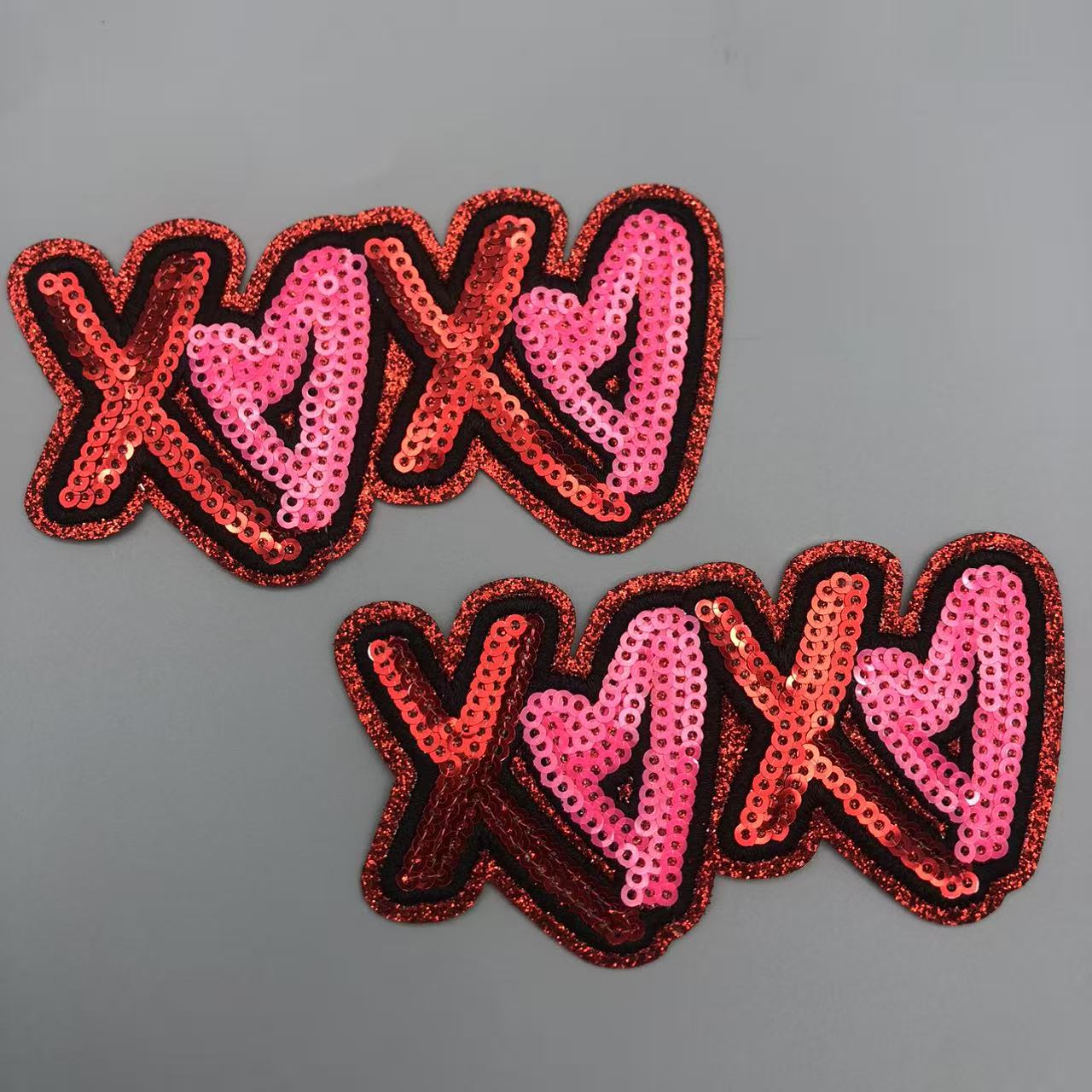 A 's Day Style Featuring 2 Fashionable Sequin Pattern Hot Melt Glue Embroidered Patches. , Ironed On For A