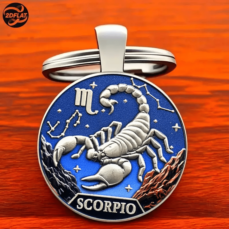 TEMU 2d Flat Scorpio - Keychains, Fashion Constellation Decorations For Men And Women, Bag And Car Key Decorations, Christmas, Halloween, Birthday