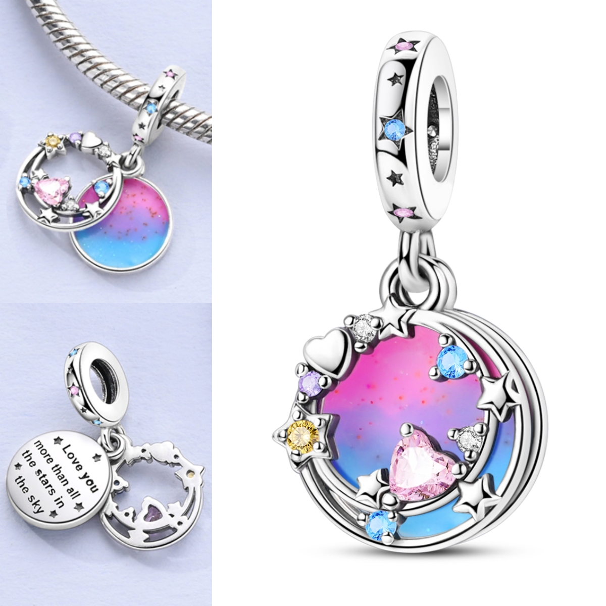 TEMU 1pc Exquisite Cubic Zirconia Enamel Starry Layer For Bracelet Necklace Plated For 3mm Bracelet Necklace Jewelry Making Beads Daily Gift For