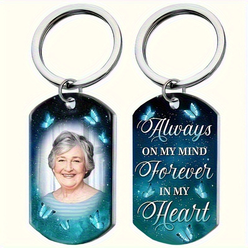 TEMU [custom Engraved Keychain] 1 Custom Engraved Double-sided Stainless Steel Memorial Keychain | Personalized Photo Keepsake, Sympathy Messages,