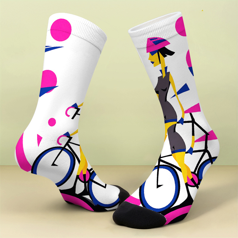 TEMU Un di calzini stampati, calze da ciclista vivaci con accenti rosa e blu , morbidi, confortevoli, traspiranti, nuovi, carini e pazzeschi, idea
