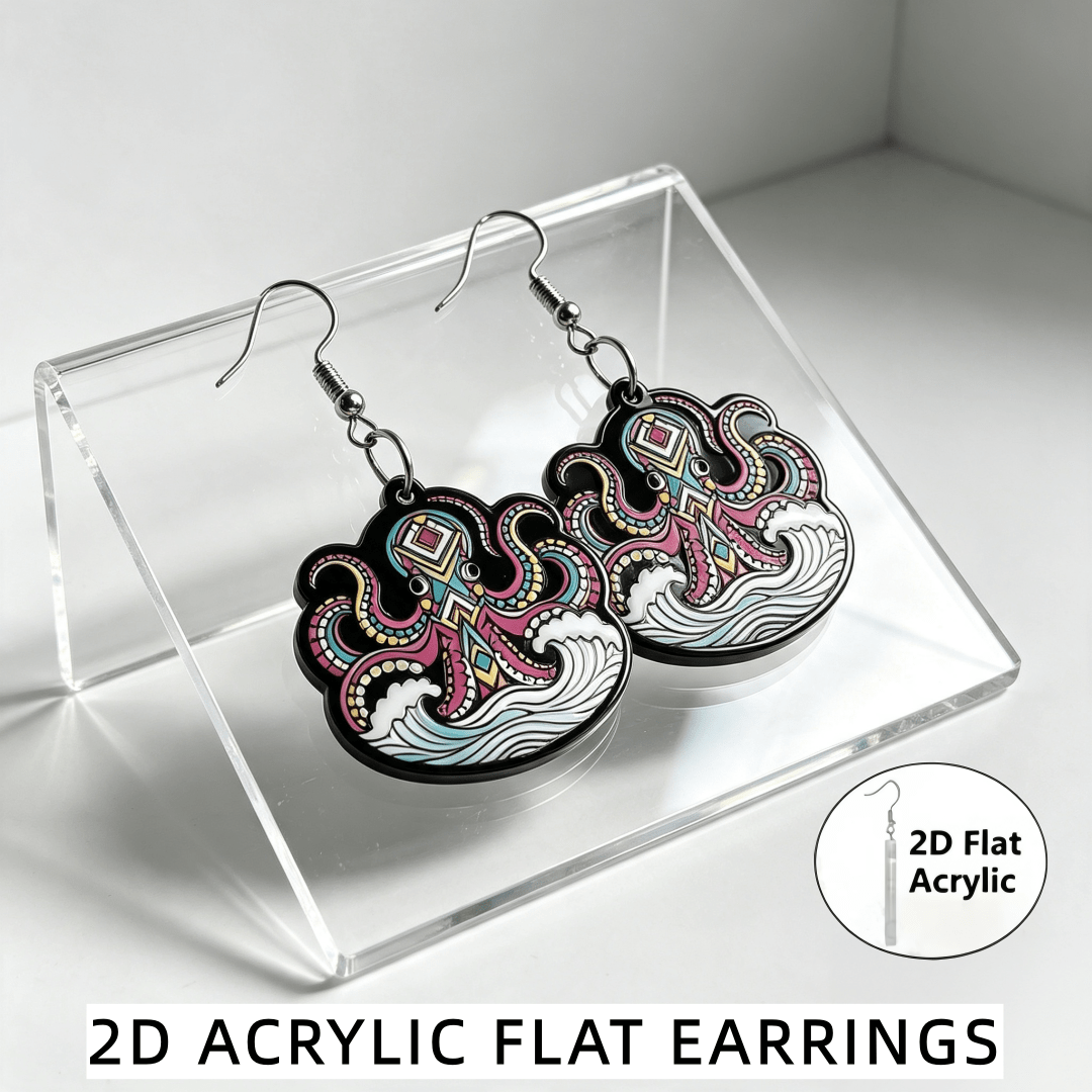 2D Flat Vibrant Ethnic Tribal Printed Octopus Dangle Earrings