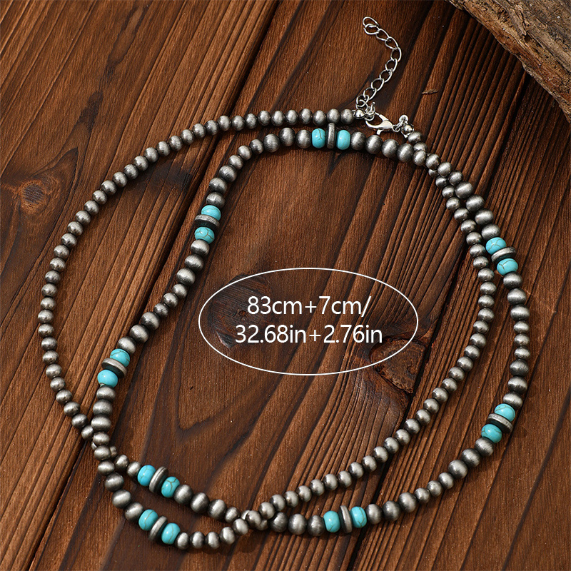Women's Summer Ethnic Style Long Necklace with Turquoise Beads