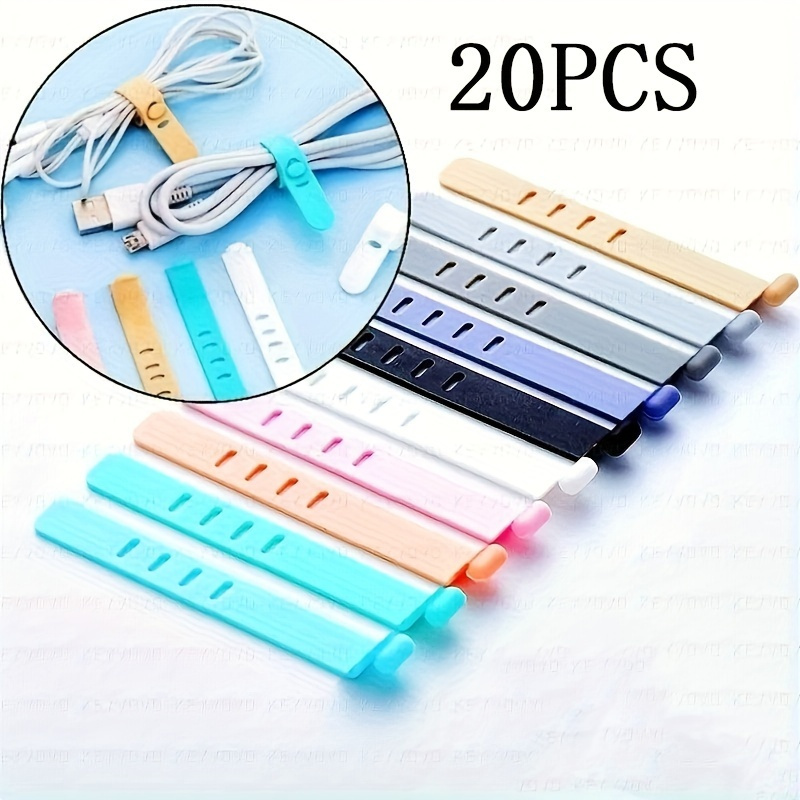 TEMU 20 Silicone Cable Ties - Assorted Colors, Headphone Holder, Desk Organization, Cable Management Solution For Audio, Ethernet And Power Cords,
