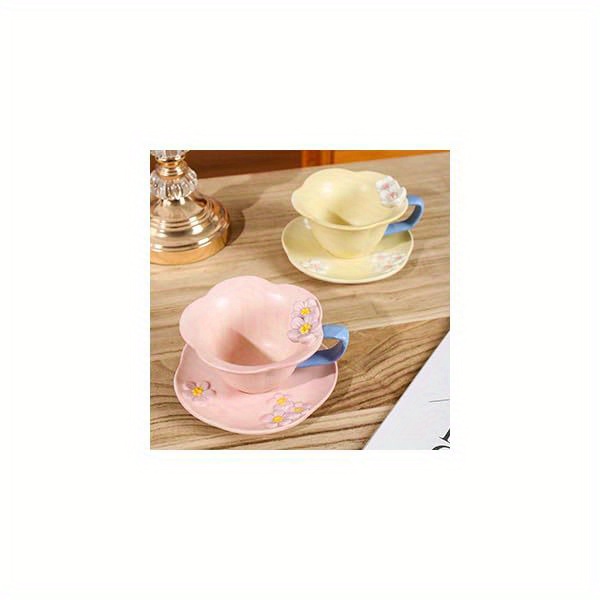 floral tea cups and saucers ceramic cute coffee mug for women tea party cappuccino latte milk blue Product details 3