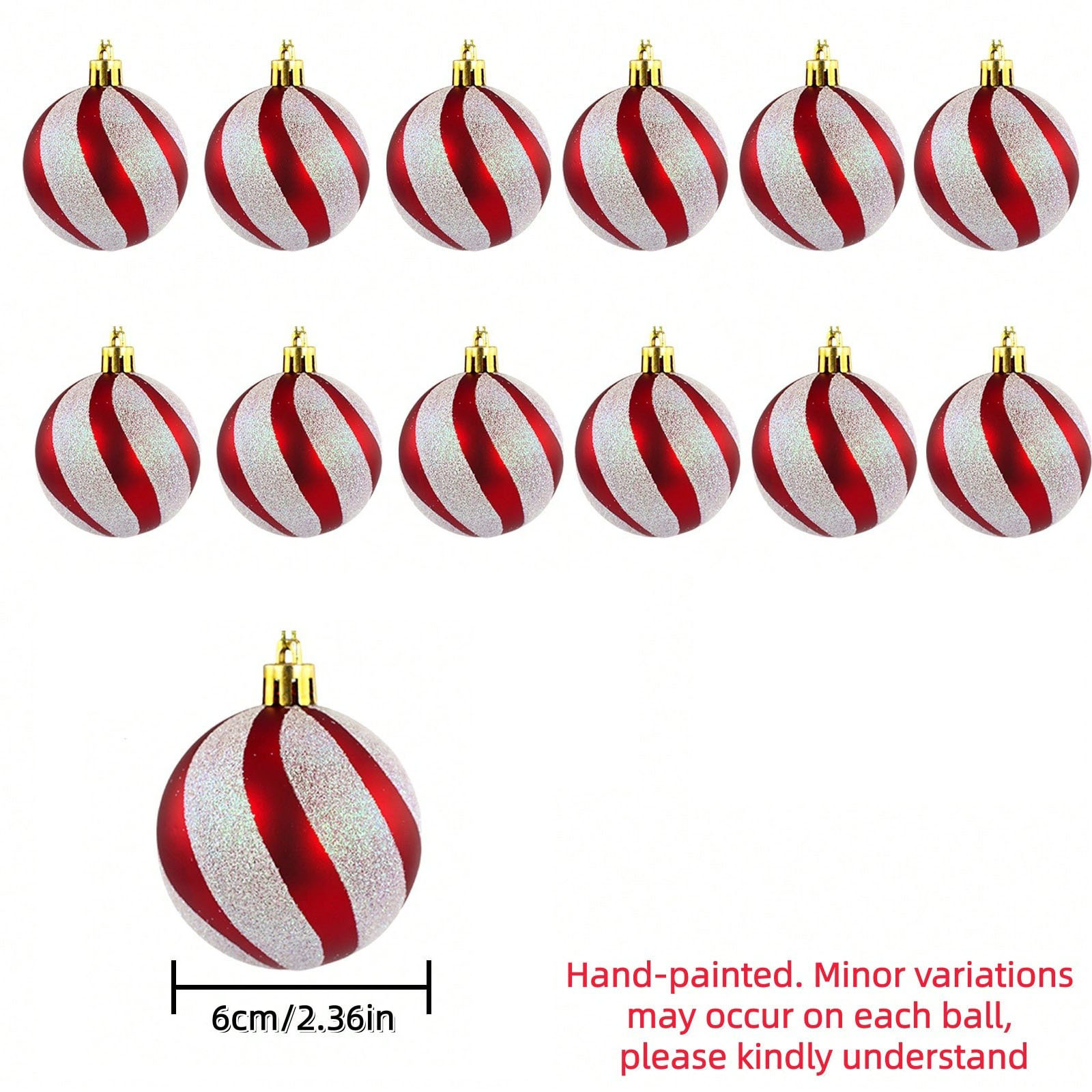 TEMU 12 piezas/, adornos de bolas navideñas pintadas de 6 cm, bolas decorativas para árbol de Navidad, bolas redondas navideñas pintadas a , bolas de