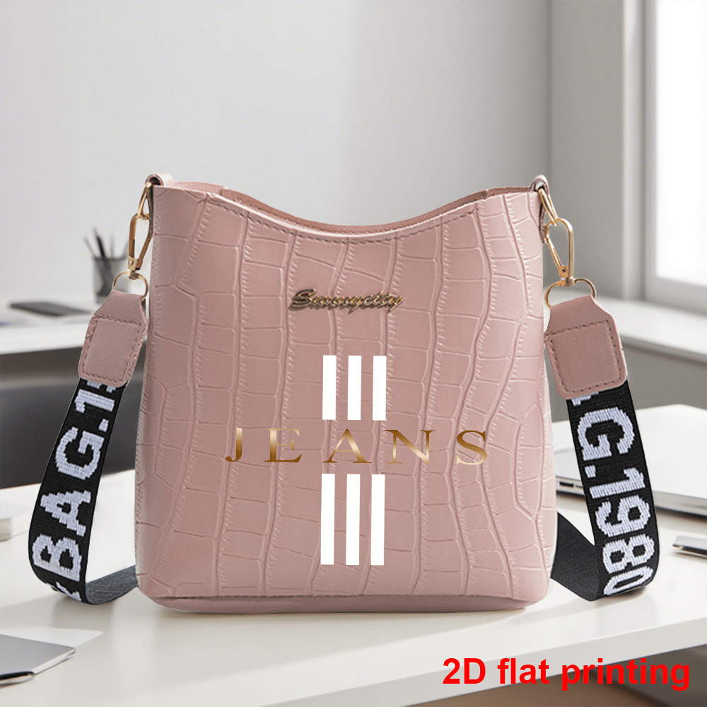 TEMU Sac Bandoulière pour Femme | Impression 2D Lettrage Doré , , Élégant et Polyvalent, Fermeture à Glissière pour un Rangement Sécurisé, Disponible