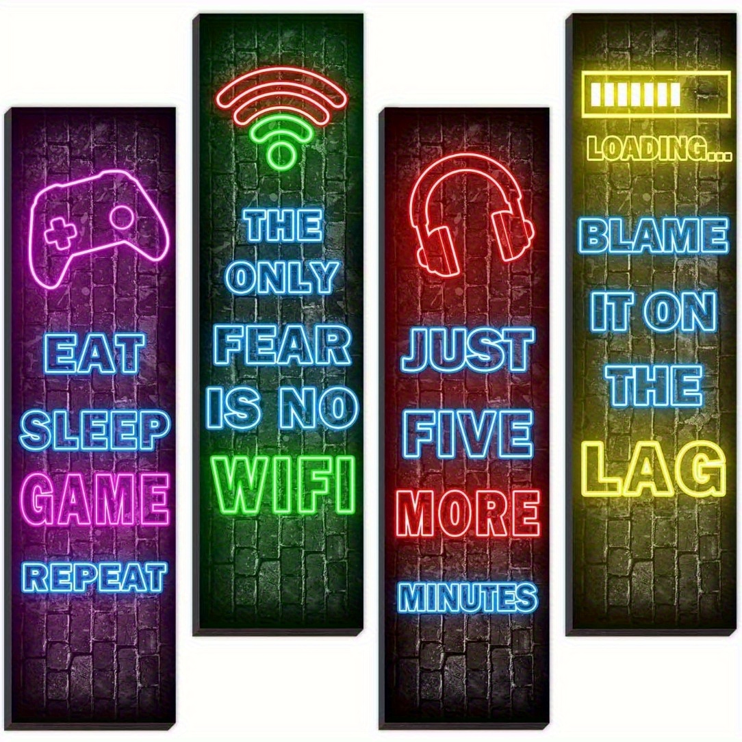 TEMU 2d Flat, 2d Flat, Printed Picture, 4pcs Unframed Neon Game Wall Art, Suitable For Bedroom, Room Decoration, Gamer Wall Art Decoration, Suitable
