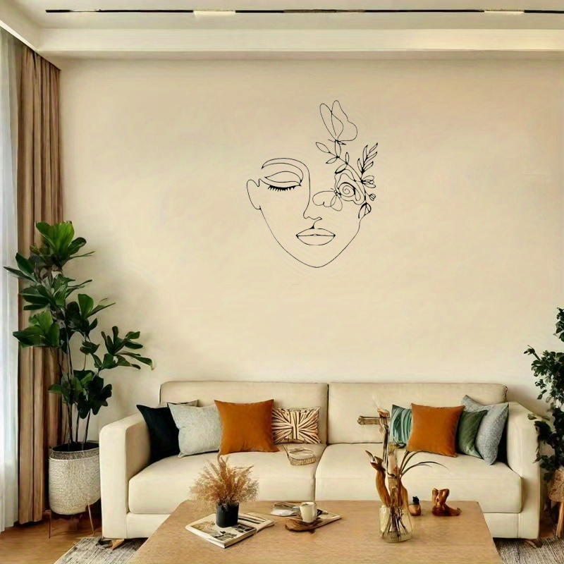 TEMU Découvrez une œuvre d'art murale en métal et facile à installer, d'une sculpture chic en fil de fer qui des floraux et faciaux, parfaite pour