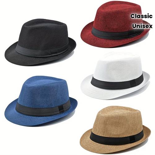item picture 5-Pack Men S Classic Panama Hats, Short Brim 1920S Vintage Style, Unisex Breathable Panama Hat for Summer Beach, Outdoor & Daily Wear