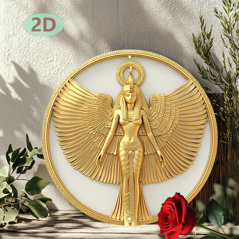 

1pc Art en aluminium avec ailes de déesse , 8 pouces rond, décor suspendu en métal, de la égyptienne, imperméable, aux intempéries, avec HD, pour , , , de cadeau