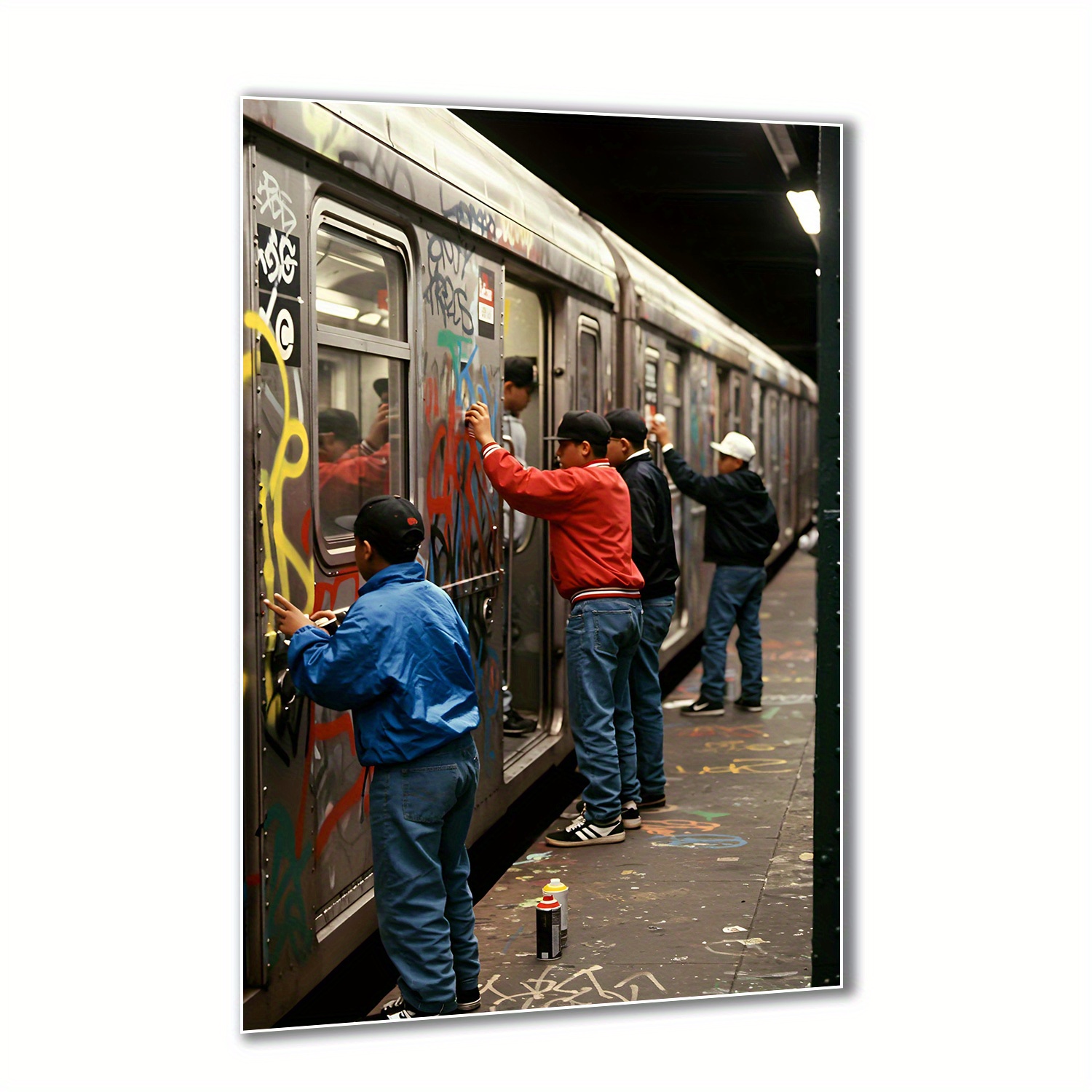 TEMU 1pc Vibrant Graffiti Canvas Art Print - Frameless, Retro City Subway Wall Art, Street Art Photography Poster, High-quality Wall Decor For Modern