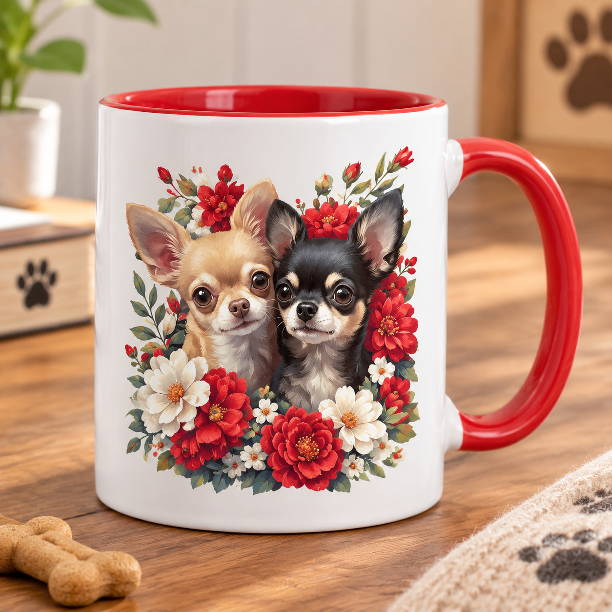 TEMU 1pc Chihuahua Dog Mug With Hot Transfer Print Suitable For & Office, Durable Ceramic Coffee Cup, Thermosensitive Suitable For Birthdays,
