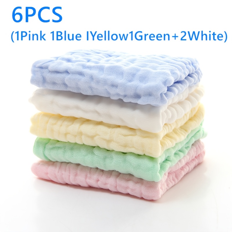 Image of Set Of 6 Soft, Absorbent Cotton Face Towels With A Vintage Wave Pattern, Square Towels That Are Soft And Absorbent, Featuring Hanging Loops