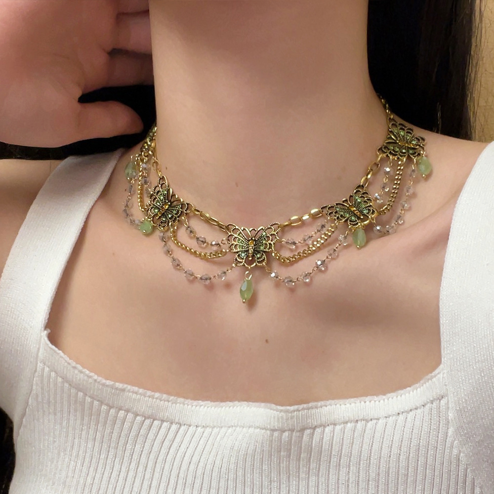 Fashionable Multi-Layer Tassel Butterfly Necklace Female Niche Premium Texture Babes Clavicle Chain Necklace Tide