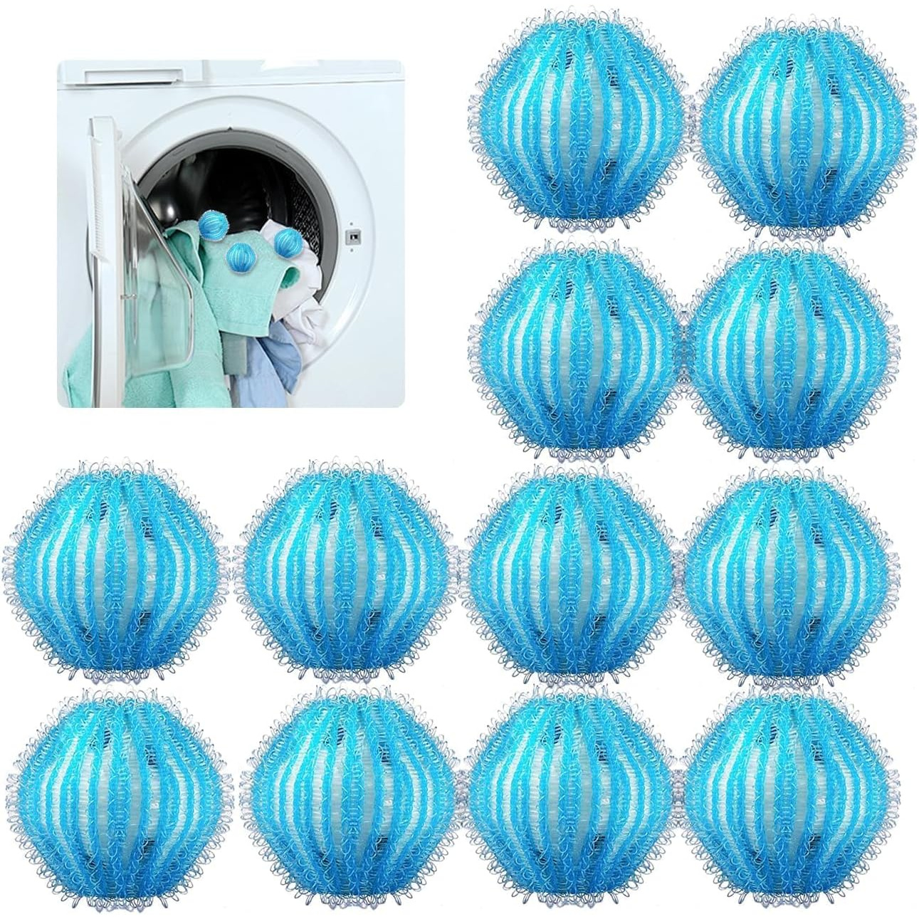 Image of Set Of 12 Reusable Balls Designed To Eliminate Pet Hair In Washers And Dryers, Getting Rid Of Fur From Cats And Dogs. Cleaning Balls For Pet Hair Removal