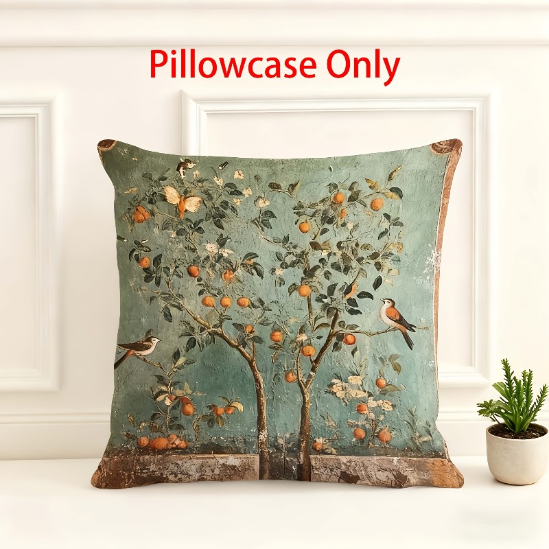 TEMU 2D - 1 pieza, de almohada de felpa corta súper , Diseño impreso 2D, con pájaros del jardín, , ciruelos y , Adecuada para sofá, sofá cama,