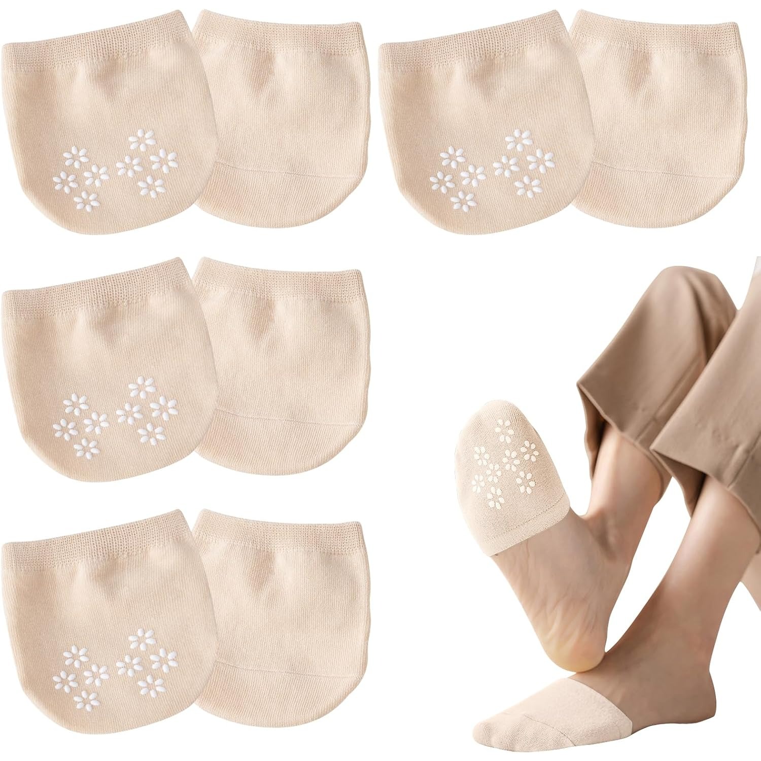 TEMU 4 Pairs Women's Non-slip Invisible Toe Ankle Socks With Silicone Sole & Toe - Breathable Half Socks Suitable For High Heels, Ballet, Sneakers,,