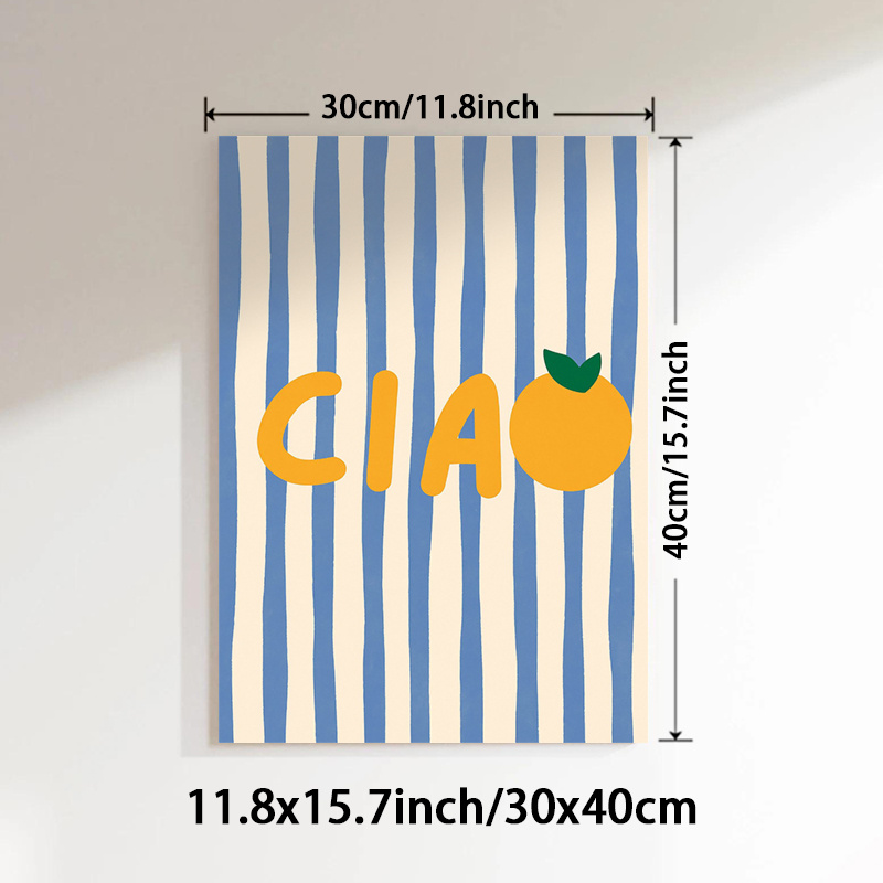 TEMU 2d Flat, 2d Flat, 1pc Unframed Greeting Art Prints, Featuring Vibrant Orange Canvas Paintings, Blue Striped Wall Decor, Summer-themed Posters,