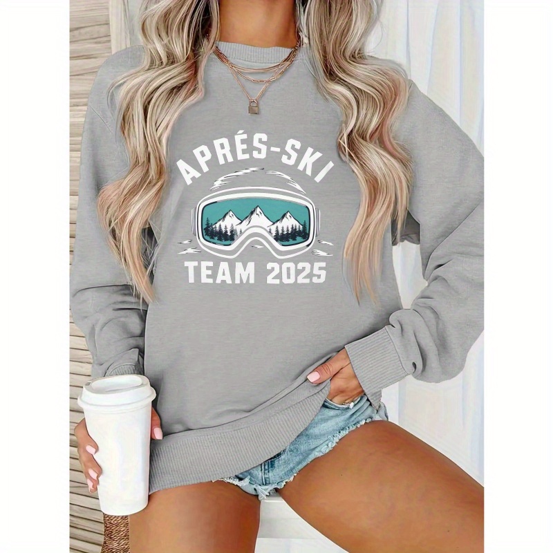 

Women's - 2025 Graphic Sweatshirt - Cozy Polyester Crew Neck With Goggles & Mountain Print, Casual Fit For Fall & Spring, Machine Washable