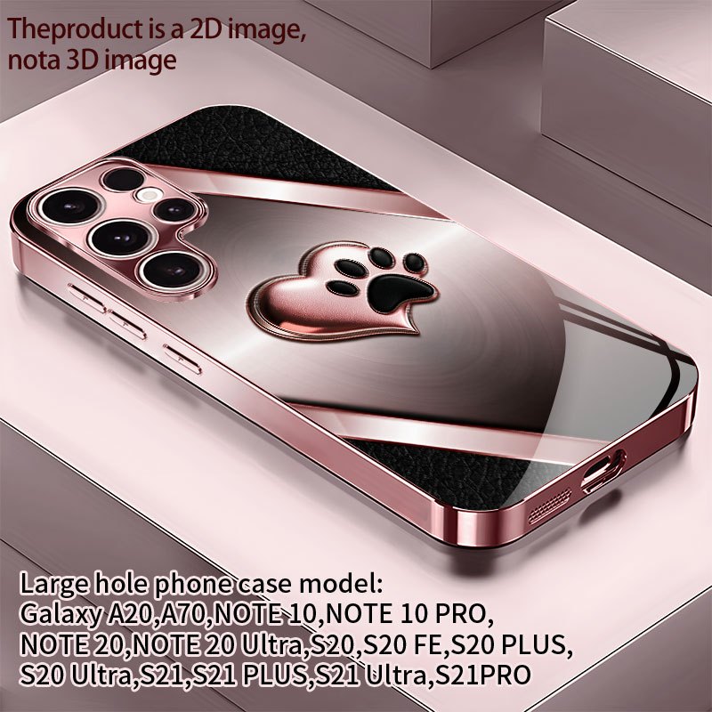 TEMU Phone Case: Heart Paw Print Metal Splice Wallpaper Pattern 2d Printing Electroplated Powder , Suitable For S26, S25, S24, S23, S22, S21, S20,