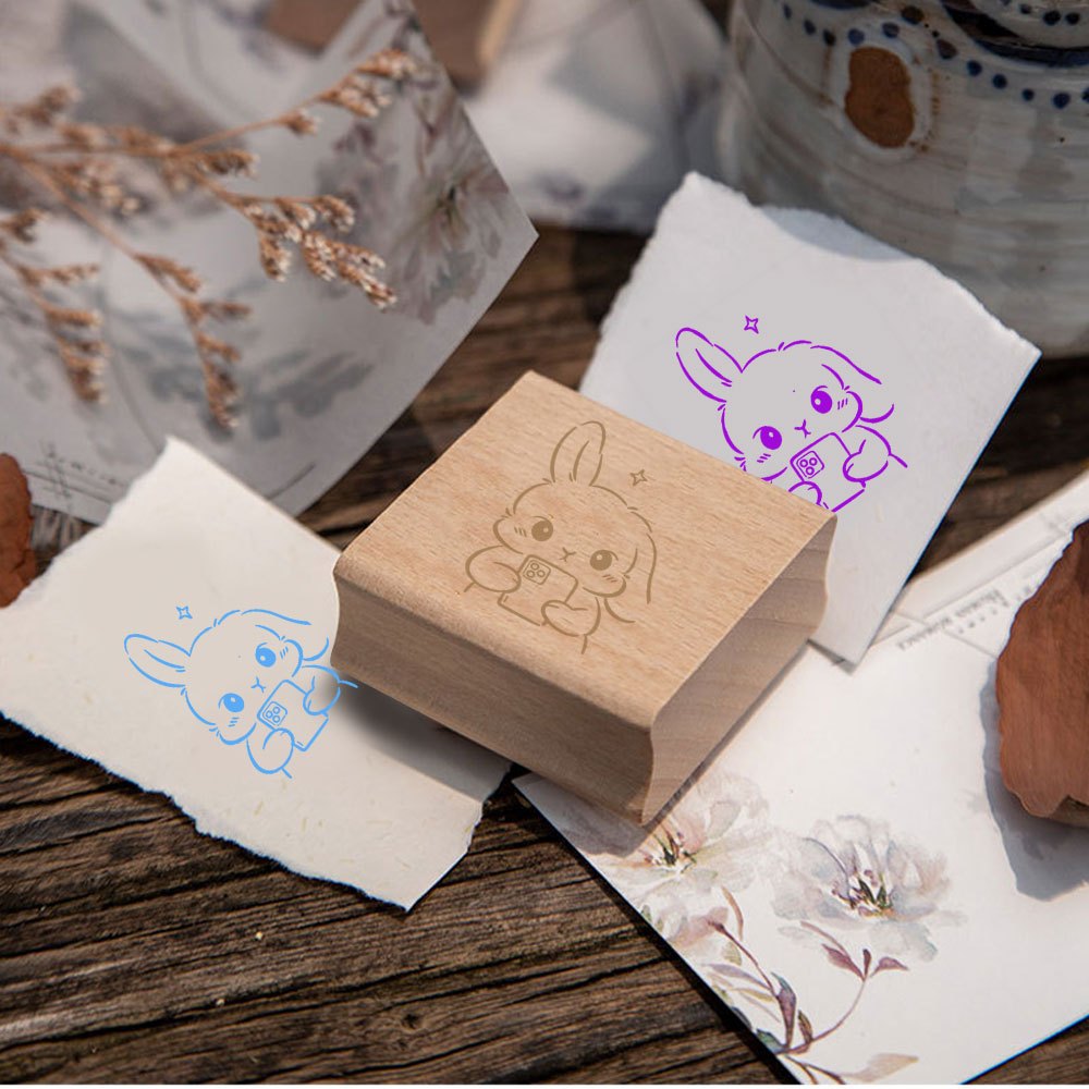 Square Exquisite Wooden Decoration Hand Account Stamp