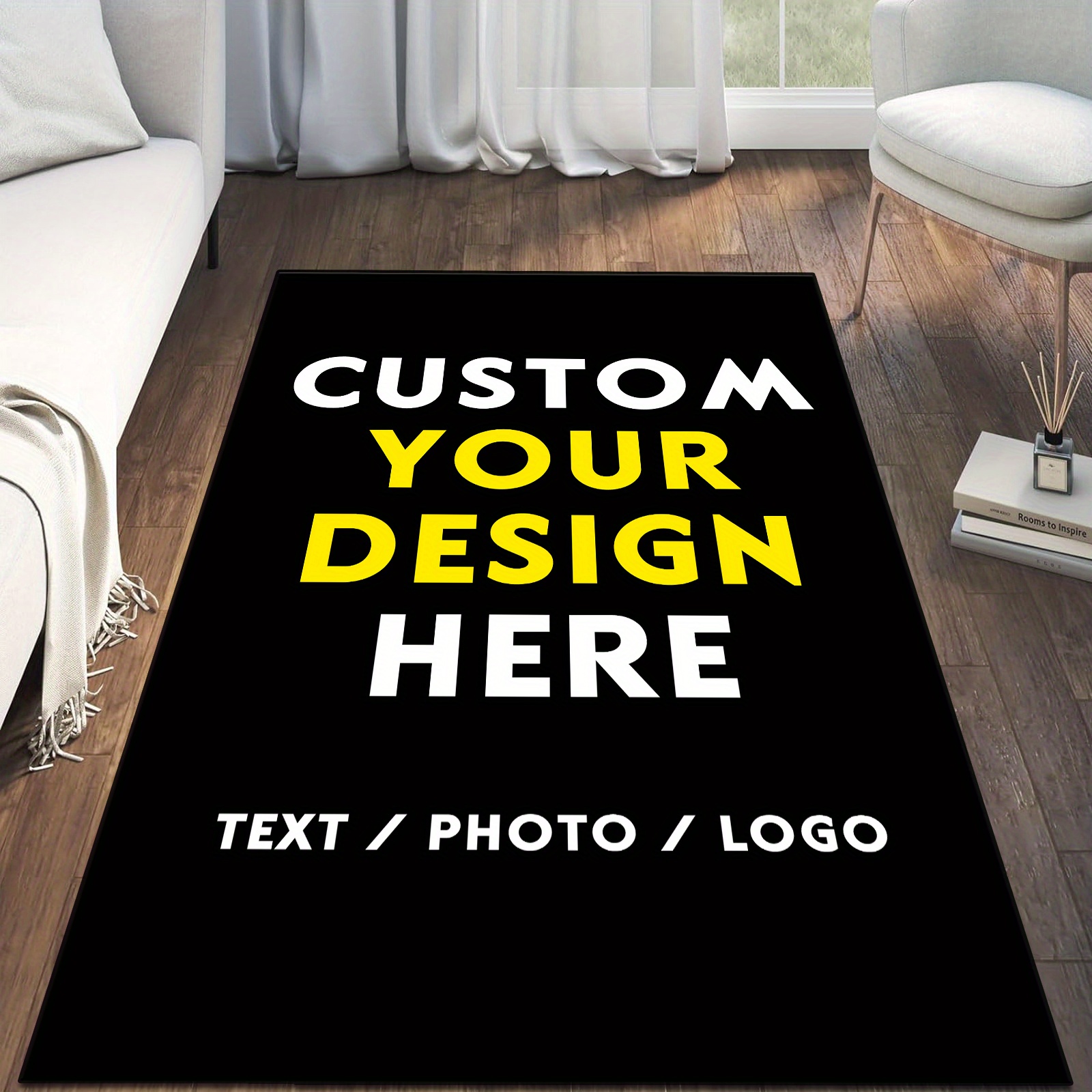 TEMU 1pc Customizable Velvet Area Mat - Personalized Text - - Non-slip - Machine Washable - Lightweight - Low Pile - Square Home Decor - Perfect Gift