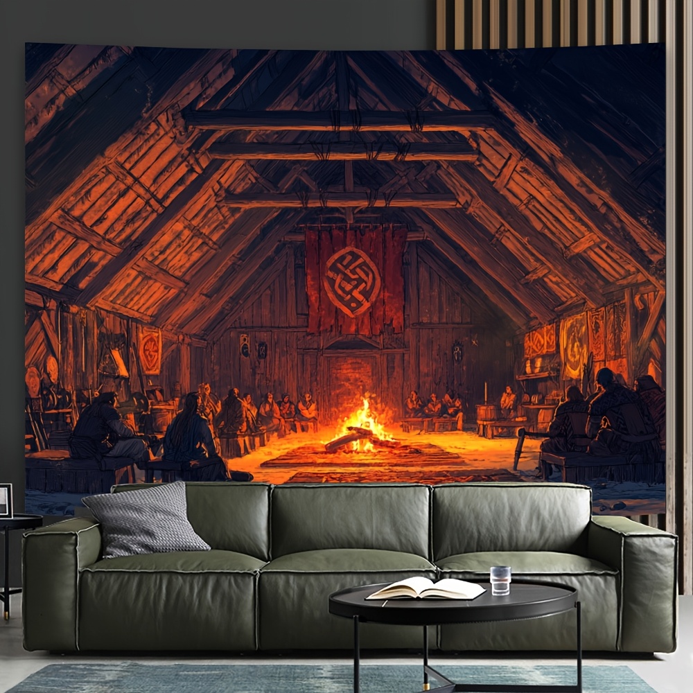 1pc Home Decor Backdrop, Viking Design Background Cloth Suitable For Bedroom And Living Room Decoration. A Unique Gift