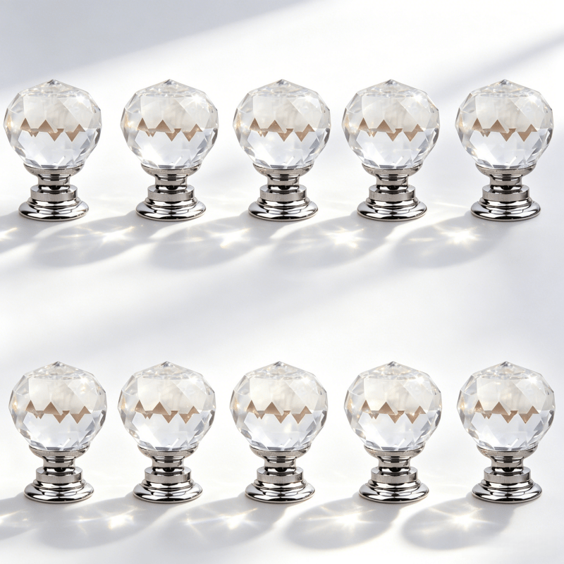 TEMU 10pcs Set Of Diamond-shaped Crystal Acrylic Drawer Pulls, Crystal Glass Knobs, Single Hole Cabinet Hardware Acrylic Golden Silvery Handles