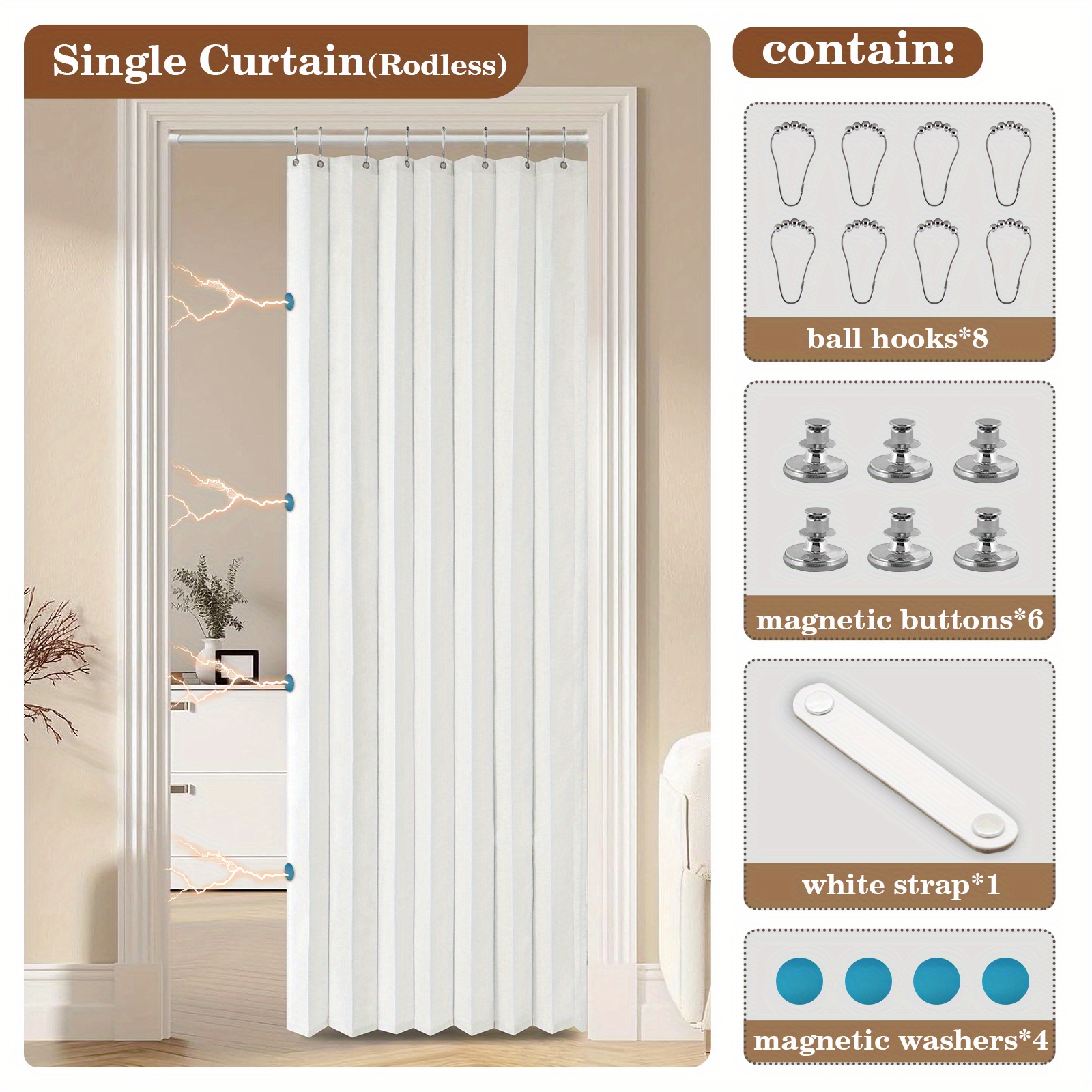 TEMU 1pc Foldable Door Curtain, No-rods Partition Privacy Waterproof, With Hook Attachment And Binding, All Season Bathroom