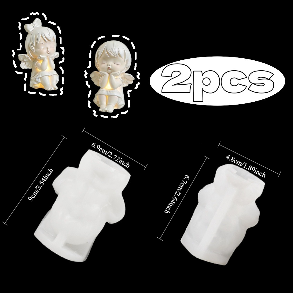 2pcs Praying Angels Silicone Molds - Epoxy Resin Mold & Candle Making Mold For Clay And Plaster, Reusable Diy Craft Kit For Wedding, , Easter Decor, Home Decor & Scented Candle Diffuser