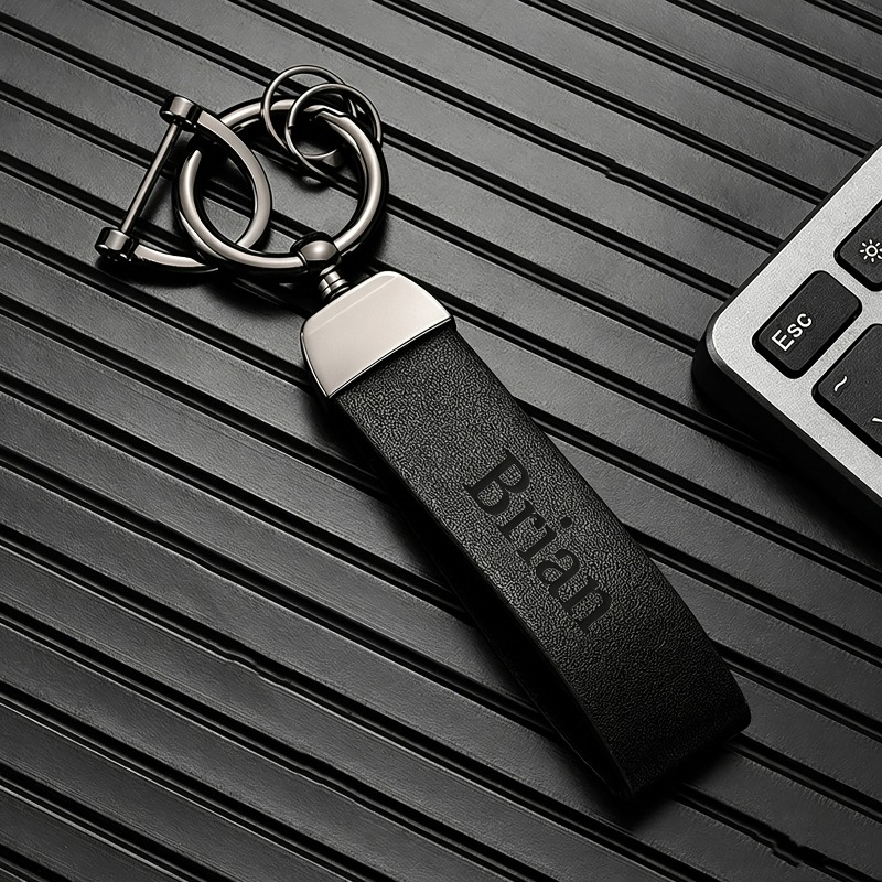 TEMU Customizable Laser Engraved Keychain - Faux Leather Car Key Ring, Support Diy Lettering, Father's Day, Valentine's Day And Christmas Gifts Are