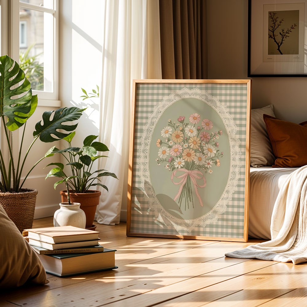 TEMU 2d Flat, Vintage Cottagecore Floral Daisy Bouquet Suitable For Living Room, Bedroom & Kitchen Decor - Horizontal Ink Canvas Prints, Horizontal
